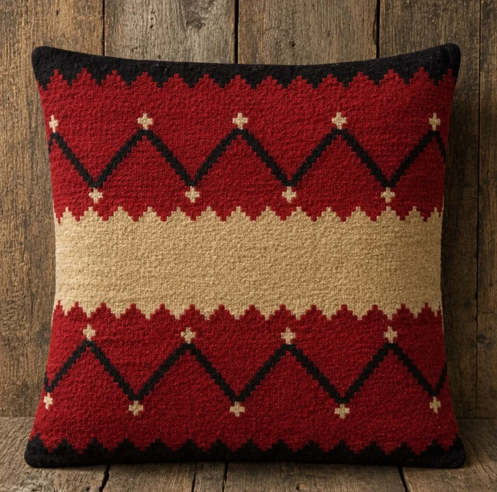 Handwoven Wool Kilim Pillow Cover 22x22 Red Black Contemporary Geometric Cushion